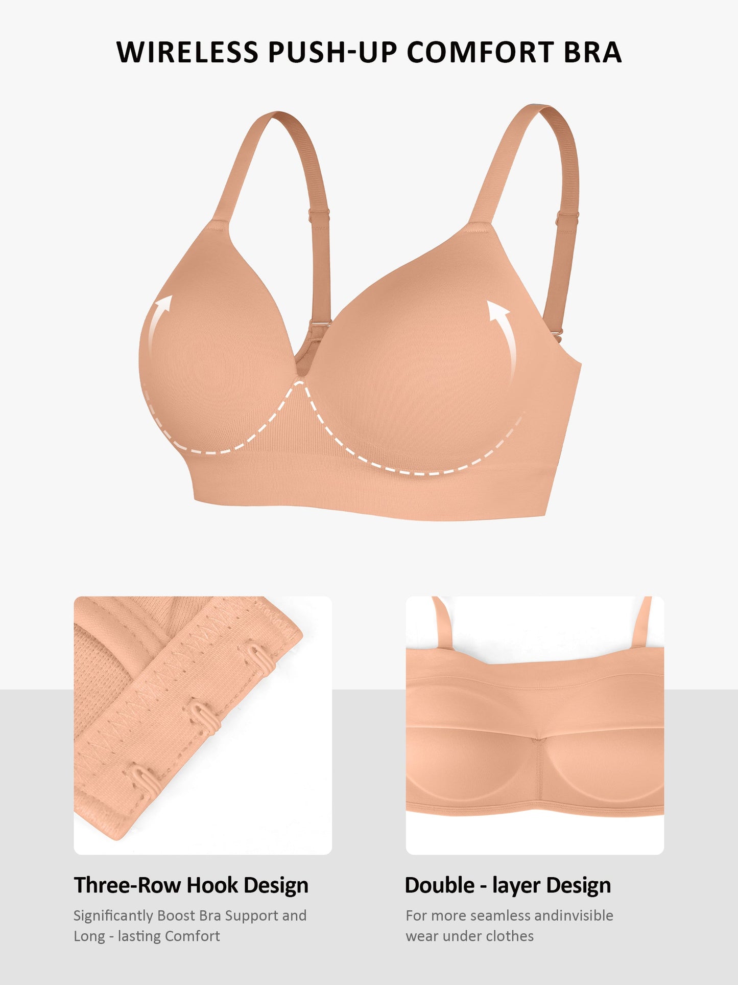 PACK OF 3: Feelingirl Wireless Push-Up Seamless Comfort Full Coverage Bra