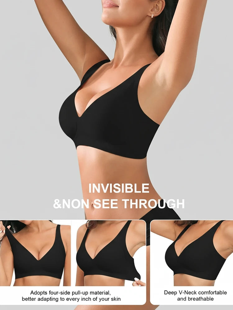 Pack of 2 Jelly Wireless Seamless Deep-V Push-Up Bra
