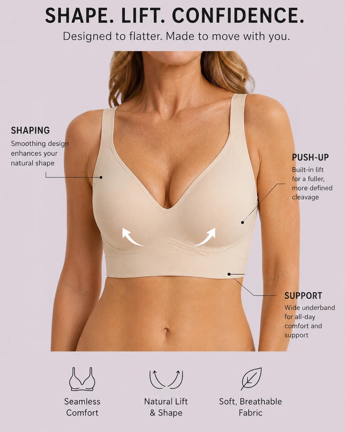 Pack of 3 - Wireless Push Up Seamless Full Coverage Bra