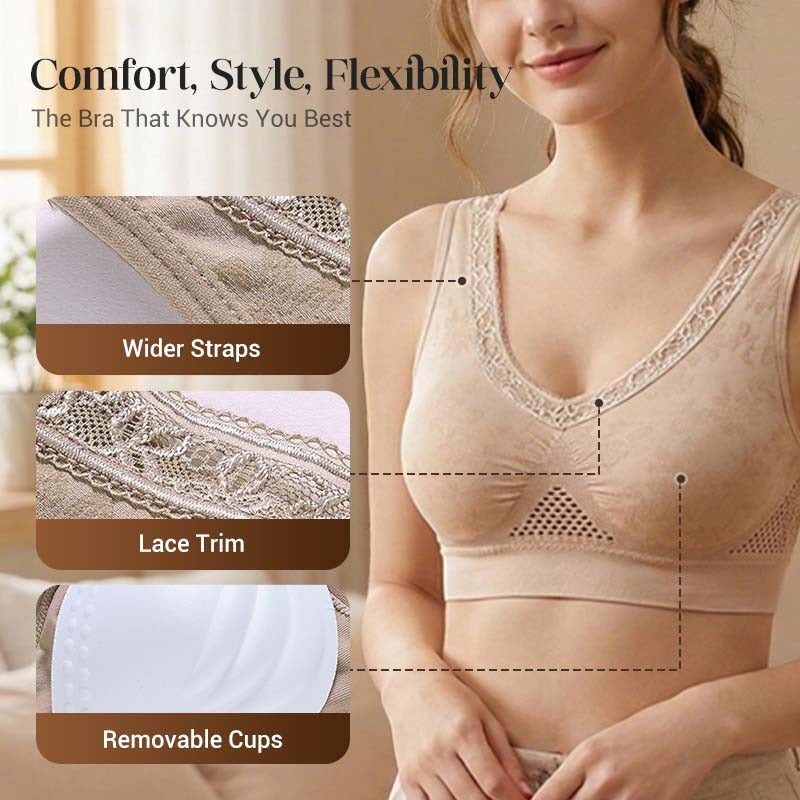Pack of 3 - Lace Wireless Pure Cotton Buttonless Comfy Lifting Bra
