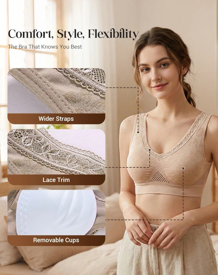 Pack of 3 - Lace Wireless Pure Cotton Buttonless Comfy Lifting Bra